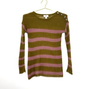 LOFT Mohair Knit Lightweight Striped Long Sleeve Sweater Buttons Brown Pink SP
